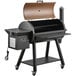 A black and brown Backyard Pro wood-fire pellet grill and smoker with a lid.
