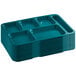 A stack of blue Choice heavy-duty melamine 6 compartment trays.