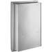 A stainless steel semi-recessed American Specialties, Inc. sanitary napkin/tampon dispenser with a door.