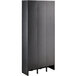 A black metal cabinet with 3 wide, 6 tier locker sections.