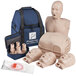 A group of Prestan Ultralite adult CPR manikins in a blue bag with a black strap.