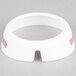 A white Tablecraft plastic collar with maroon lettering.