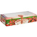 A windowed chocolate covered strawberry box with a picture of a strawberry dip.