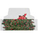 A white candy box with a bow and berries print on a decorated Christmas tree envelope with a red bow.