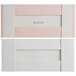 A white rectangular candy box with a pink and white striped border.