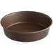 A round brown cake pan with straight sides.