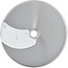 A silver circular metal disc with a white background.