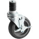 A black metal stem caster with a metal wheel and handle.