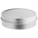 A round silver container with a screw top lid.