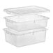 Three Vigor clear plastic food storage containers with lids.