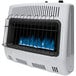 A white HeatStar vent-free liquid propane heater with blue flames.