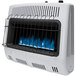 A white HeatStar vent-free natural gas heater with blue flames.