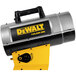 A black and yellow DeWalt liquid propane heater with silver accents.