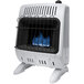 A white HeatStar natural gas space heater with blue flames.