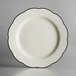 Choice 10 3/4" Ivory (American White) Scalloped Edge Stoneware Plate with Black Band - 12/Case Main Thumbnail 3