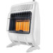 A white HeatStar infrared liquid propane space heater with black wire mesh on top.