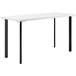 A white rectangular table with black legs.