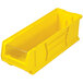 A yellow plastic bin with a clear lid designed to fit Quantum hanging bins.
