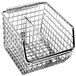 A chrome metal divider for a Quantum wire mesh bin with two compartments.