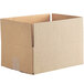 A brown rectangular cardboard box with cut out corners.