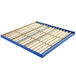 A blue metal Pallet Rack Gravity Flow Shelf with yellow and blue stripes.