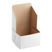 A white, partially open, customizable bakery box made of cardboard.