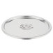 A stainless steel Vollrath lid with a handle.