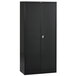 A black Tennsco storage cabinet with solid doors.