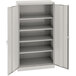 A light gray metal storage cabinet with solid doors.