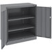 A dark gray Tennsco metal storage cabinet with open doors.