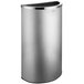 A Lancaster Table & Seating stainless steel half round decorative waste receptacle with a black lid.