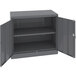 A dark gray Tennsco metal storage cabinet with open doors.