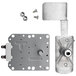A metal plate with screws and bolts.