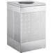 A silver rectangular Lancaster Table & Seating stainless steel trash can with a perforated lid.