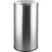 A close-up of a Lancaster Table & Seating stainless steel round decorative waste receptacle with a round top.