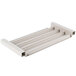 A white plastic shelf with four rows of bars.