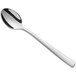 An Acopa stainless steel demitasse spoon with a silver handle.