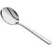 An Acopa stainless steel bouillon spoon with a long silver handle.