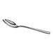 A shiny, stainless steel spoon with a long handle and a rounded bowl, shown on a white background.