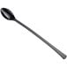 A Visions black plastic tasting spoon with a long handle.