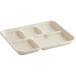 A white World Centric compostable fiber tray with four compartments.