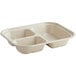 A white World Centric compostable fiber container with three compartments.