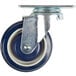A set of four blue and white Lavex swivel plate casters with wheels.