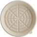 The World Centric compostable fiber pizza container base with a circular pattern of holes in it.