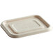 A white rectangular World Centric compostable lid with text on it.