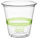A clear World Centric portion cup with a green label.