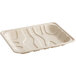 A white compostable fiber meat tray with a curved design.