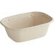 A beige World Centric compostable fiber box with a lid.