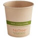 A World Centric compostable paper hot cup with green and white Notree label.