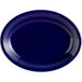 A cobalt blue oval china platter with blue lines.